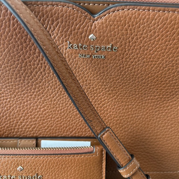 EUC KATE SPADE Pebble Leather Crossbody & Wallet Brown Cognac Tan Bag - Picture 3 of 12